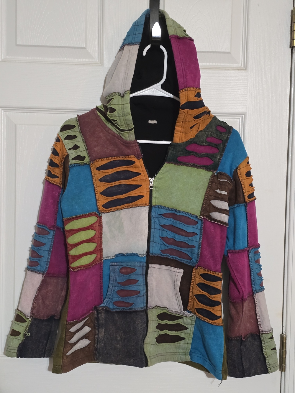 Patchwork Multicolor Hooded Bomber Jacket - Women